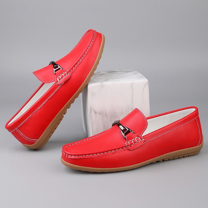 Men's Red Faux Leather  Loafers Stylish Slip-On Design with Comfortable Cushioned Insole Ideal for Business Casual Weekends and Travel3