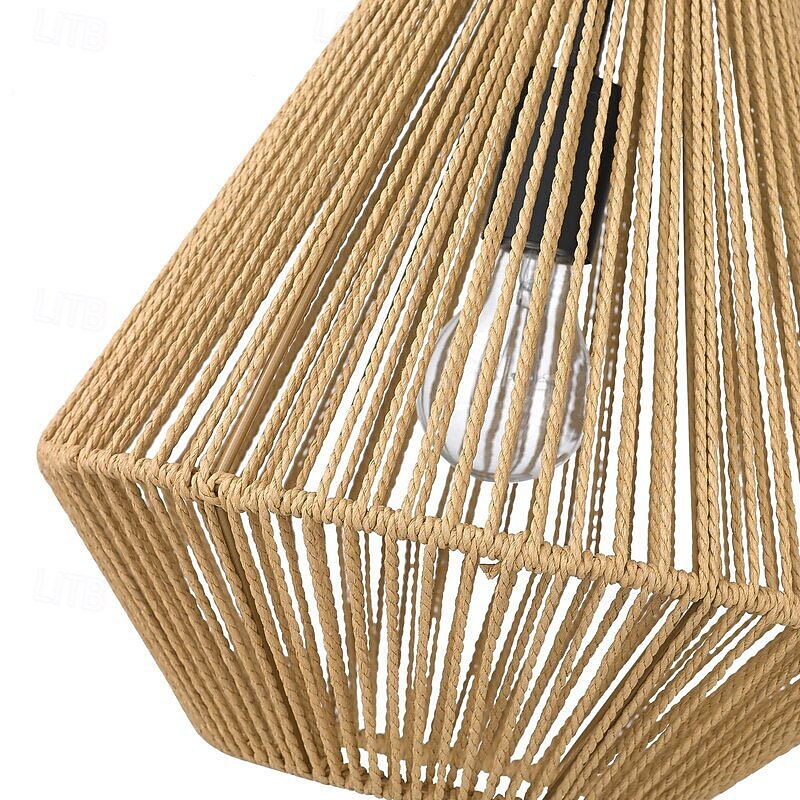 Linen Braided Diamond Pendant Light, Rattan Kitchen Island Hanging Lamp, Japanese Dining Room Decorative Lighting Suspension Lamps Retro Industrial Drop Lights, Farmhouse Chandeliers4