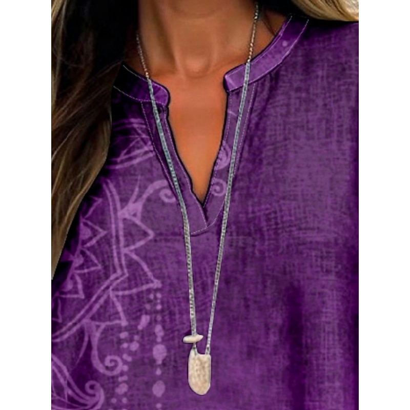 Women's Shirt Floral Stylish Modern Long Sleeve V Neck Regular Tops Daily Holiday Buttons Print Purple Green Summer2