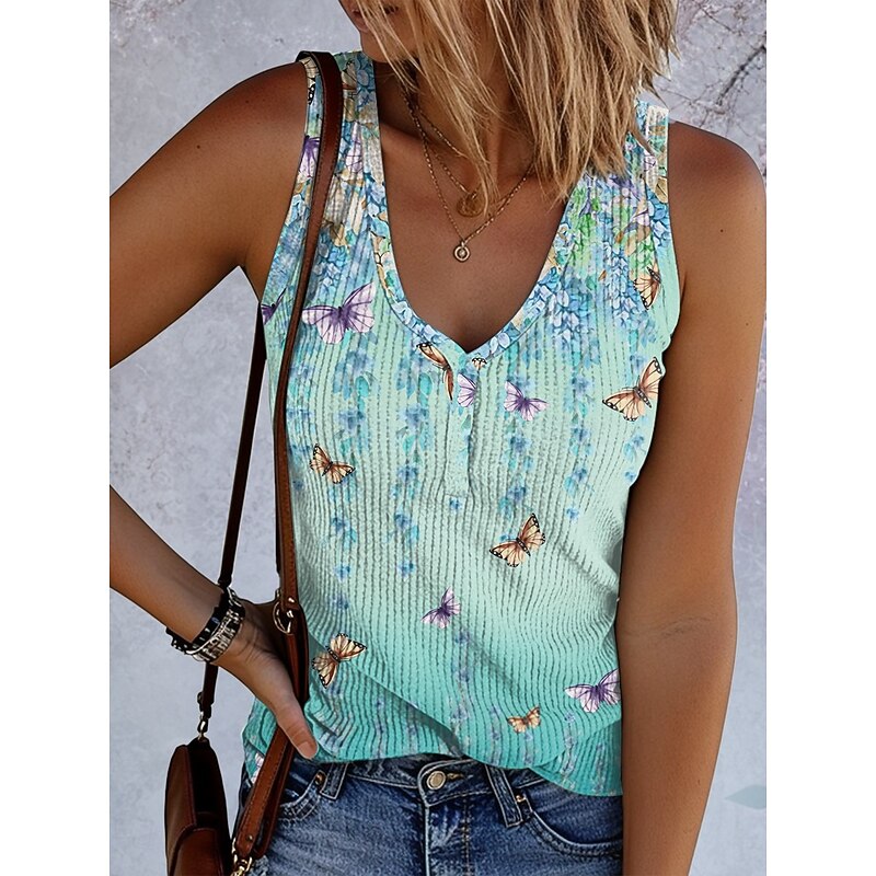 Women's Camisole Tank Top Floral Graphic Vintage Stylish Ethnic Sleeveless Sleeveless V Neck Regular Tops Daily Print Blue Purple Green Summer Spring4