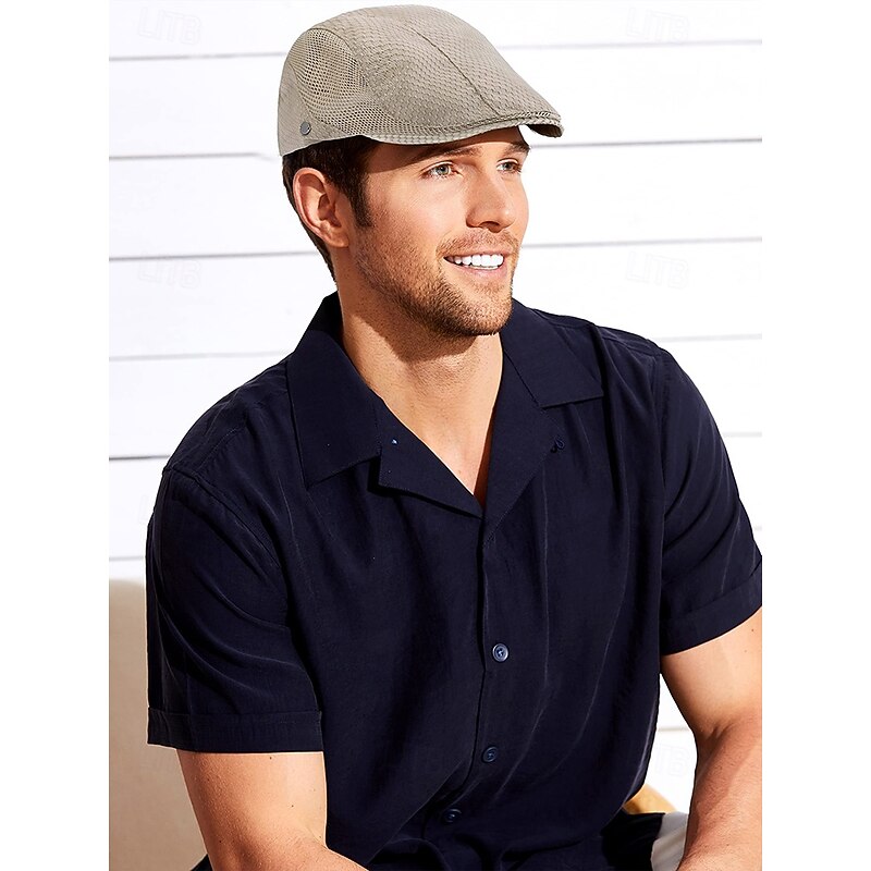 Men's Mesh Flat Cap with Adjustable Strap – Breathable and Lightweight Summer Newsboy Hat for Outdoor Activities, Casual Wear and Daily Us2