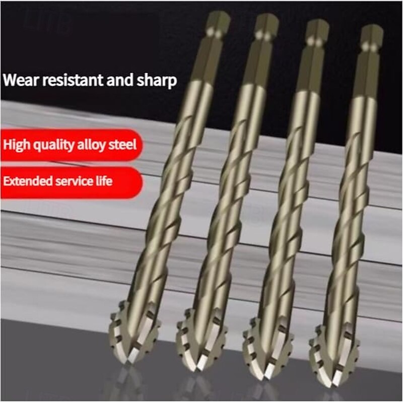 Four Blade Serrated Eccentric Drill,New Four-Flute Sawtooth Eccentric Drill Bit Set,Quickpierce High-Performance Titanium-Coated Drill and Tap Set for Concrete Metal Brick Wood4