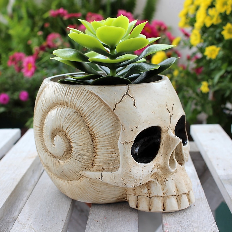 Halloween Resin Skull Planter Pot, Spooky Skeleton Head Candy Bowl for Haunted House Decor and Tabletop Display4