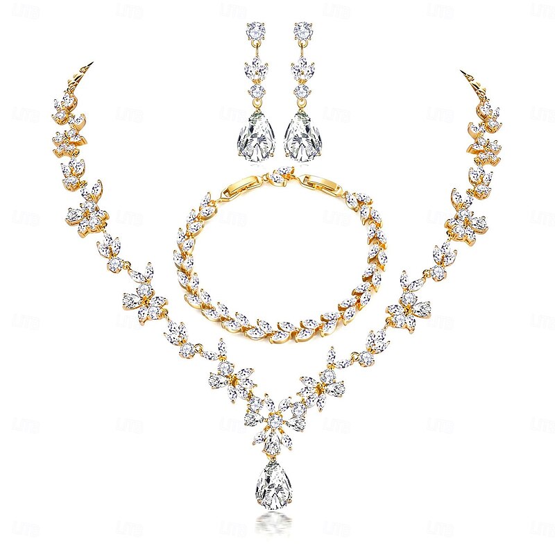 Bridal Jewelry Sets One-piece Suit Alloy Earrings Necklace Women's Stylish Cute Joy Jewelry Set For Party Evening Wear4