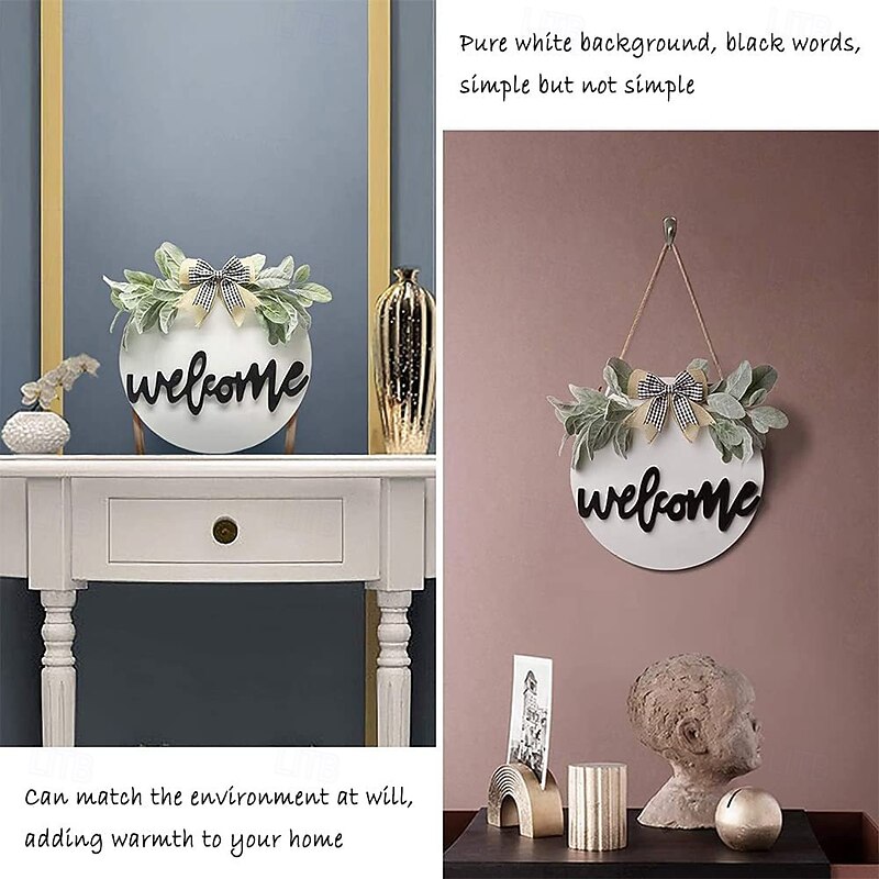 Fall Welcome Wood Door Hanger,Thanksgiving 3D Plaid Front Door Sign, Rustic Hanging Porch Wreath Autumn Home Decor4