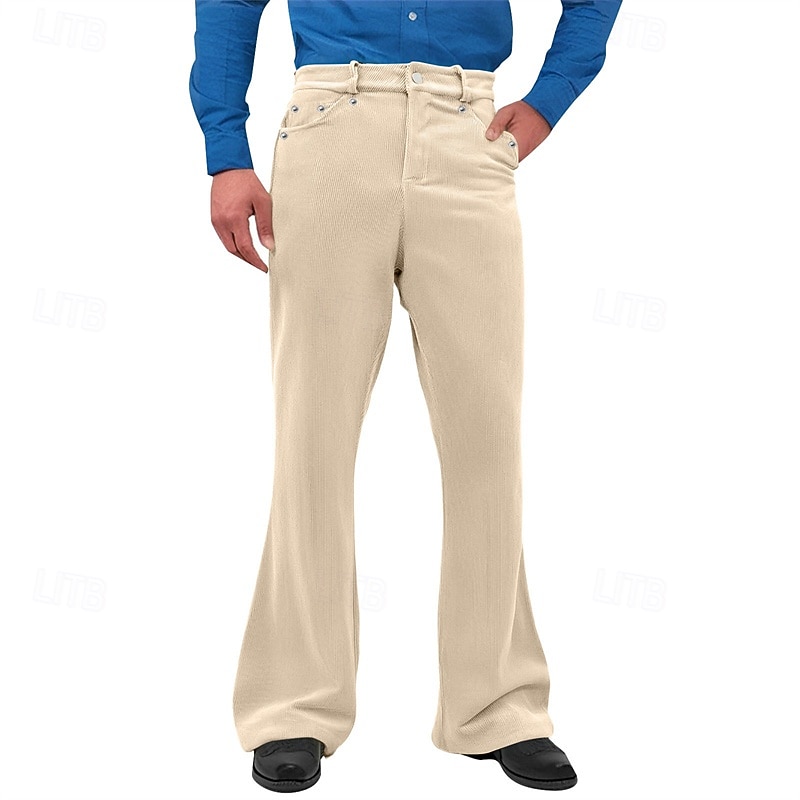 Men's Dress Pants Corduroy Pants Flared Pants Trousers Chinos Pocket Buttons Plain Comfort Formal Party Work Fashion Classic Style Black White Micro-elastic4