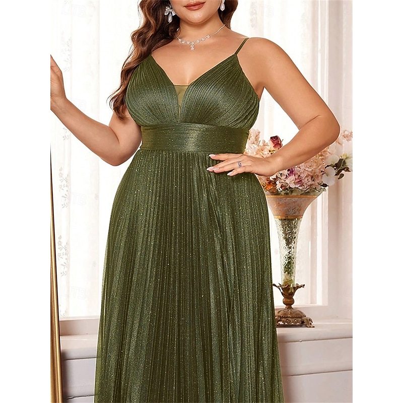 A-Line Plus Size Dresses Elegant Curve Dress Formal Wedding Floor Length Sleeveless V Neck Satin Backless with Pleats2