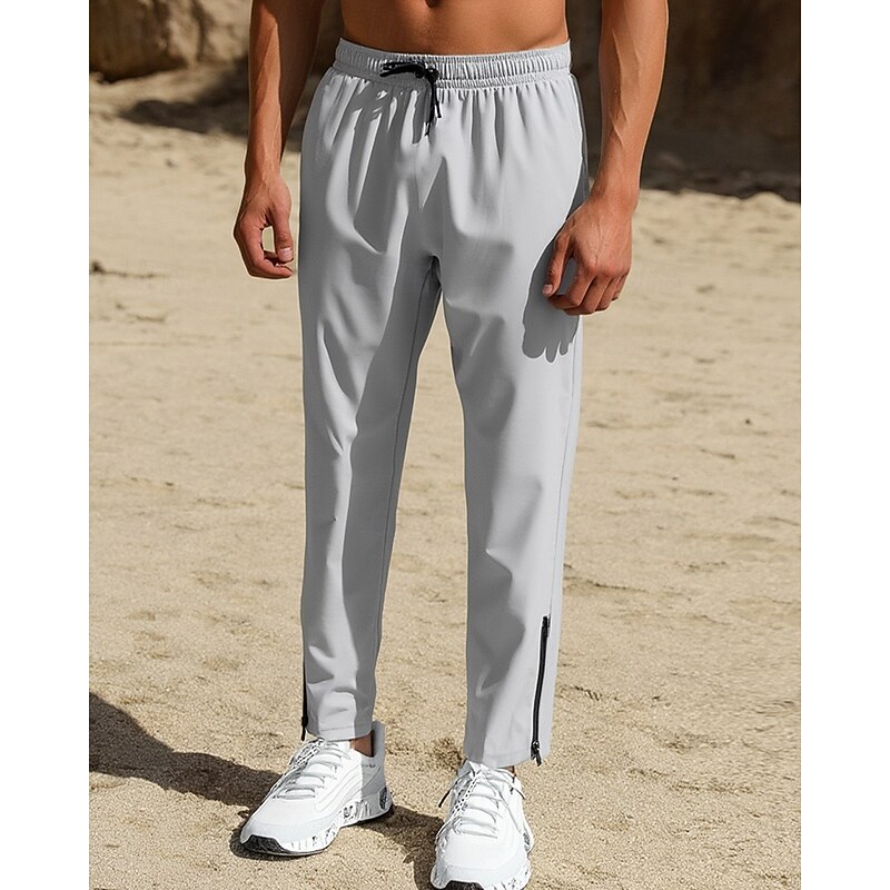 Men's Running Pants Sports Trousers Drawstring Zipper Pocket Bottoms Athleisure Sports Gym Stretchy Breathable Running Yoga Regular Fit Sportswear Activewear Solid Colored Black Dark Gray Light Grey3