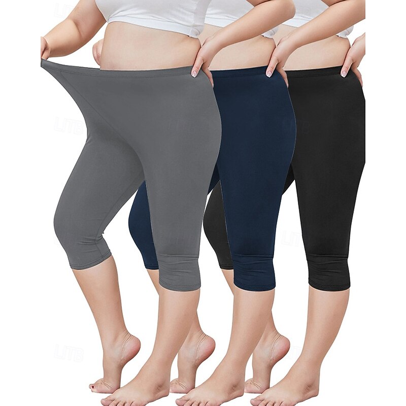 Women's pilates leggings Capri Leggings sport pants Lightweight Pilates Gym Running Capri Leggings Solid Color Dark Grey Black Army Green Plus Size Sports Activewear Micro-elastic