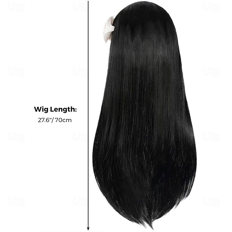 Long Straight Black Kids Wig Without Flower Hair Clip Wigs for Girls Toddler Cosplay 27.6'' Synthetic Hair  Wig Cap for Halloween Party Daily Costumes2