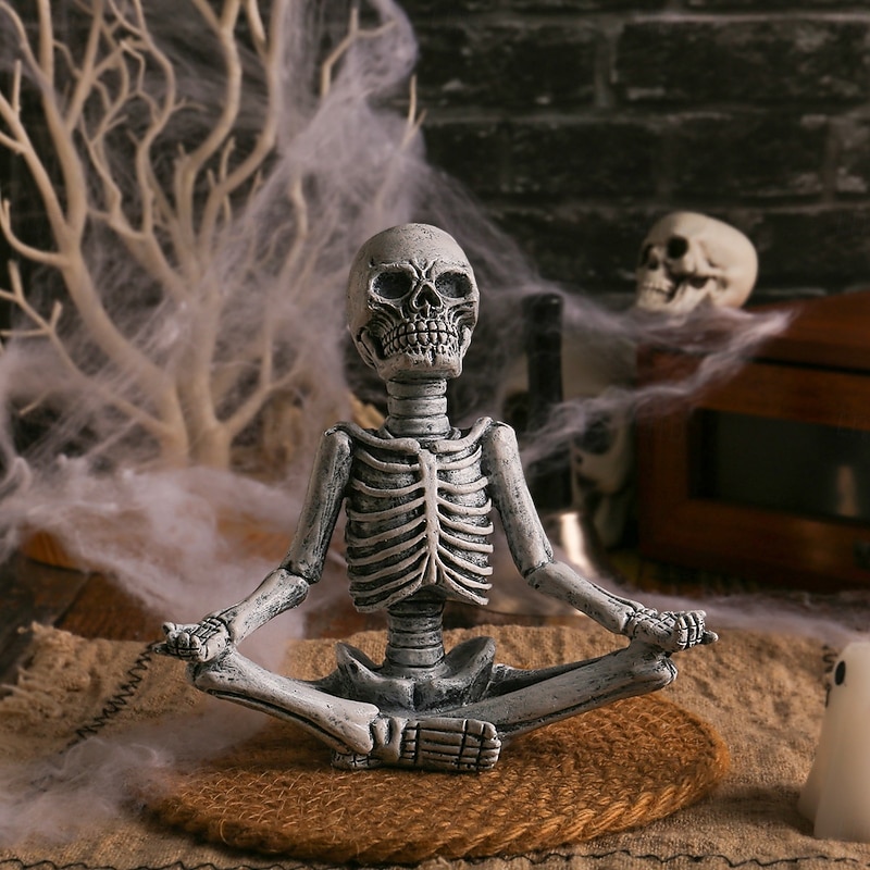 Halloween Yoga Skeleton Figurine, Spooky Resin Skull Statue, Horror Ghost Festival Tabletop Decoration Ornament3