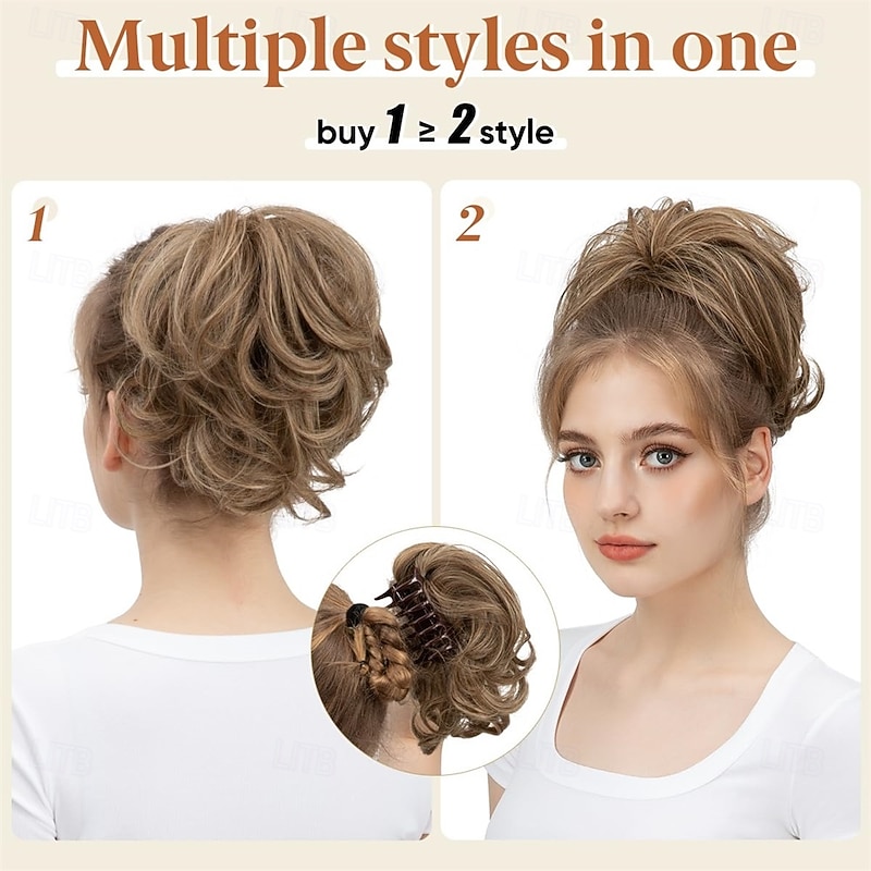Claw Clip Short Ponytail Messy Bun Hair Piece Bendable Hair Branch Extensions Fluffy Wavy Curly Synthetic Versatile Sand Hairpieces4