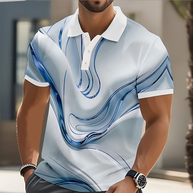 Men's Abstract Geometic Polo Short Sleeve Polo Shirts Lapel Business Casual Business Athleisure Daily Wear 3D Print Buttons Summer Yellow Pink Blue2