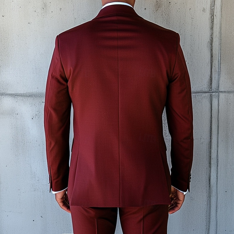 Men's Wedding Business Suits Notch Lapel Burgundy Daily Formal Solid Colored Standard Fit 2 Piece Single Breasted Two-buttons3
