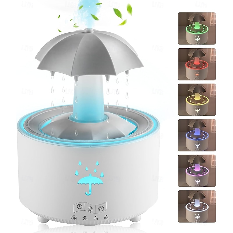 Rain Umbrella Humidifier & Aroma Diffuser with Soothing Rain Sounds, Water Drip Effect, 7 Colors Mood Light, Timer and Auto-Off, Ideal for Relaxation, Sleep, Home, Bedroom, Desk