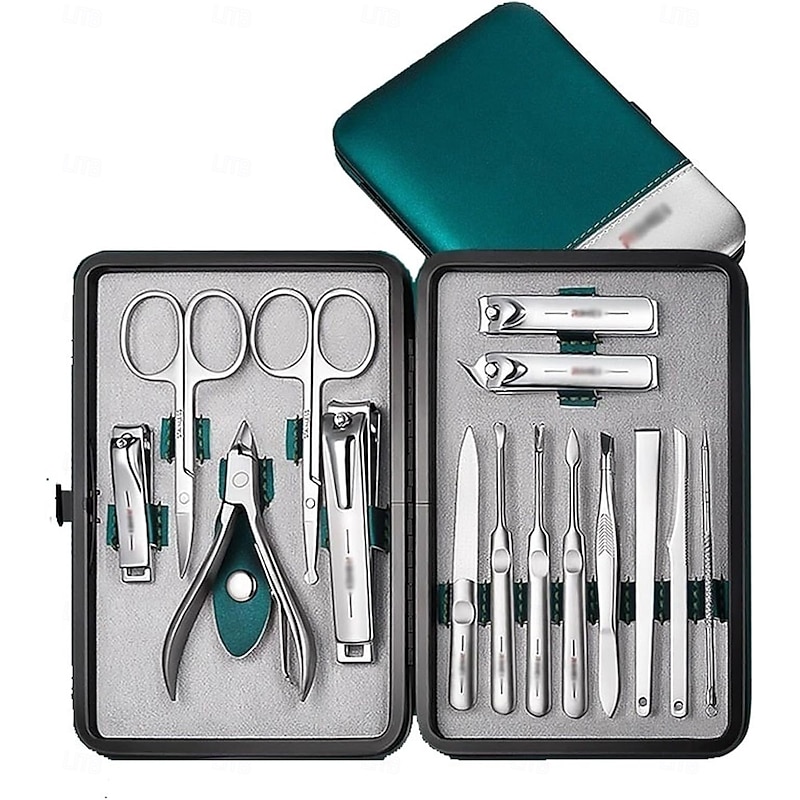RIMEI Nail Scissors Set 15pcs Professional Nail Clipper Kit Manicure Set with Portable Leather Case, Stainless Steel Manicure and Pedicure Grooming Kit Nail Clipper Set