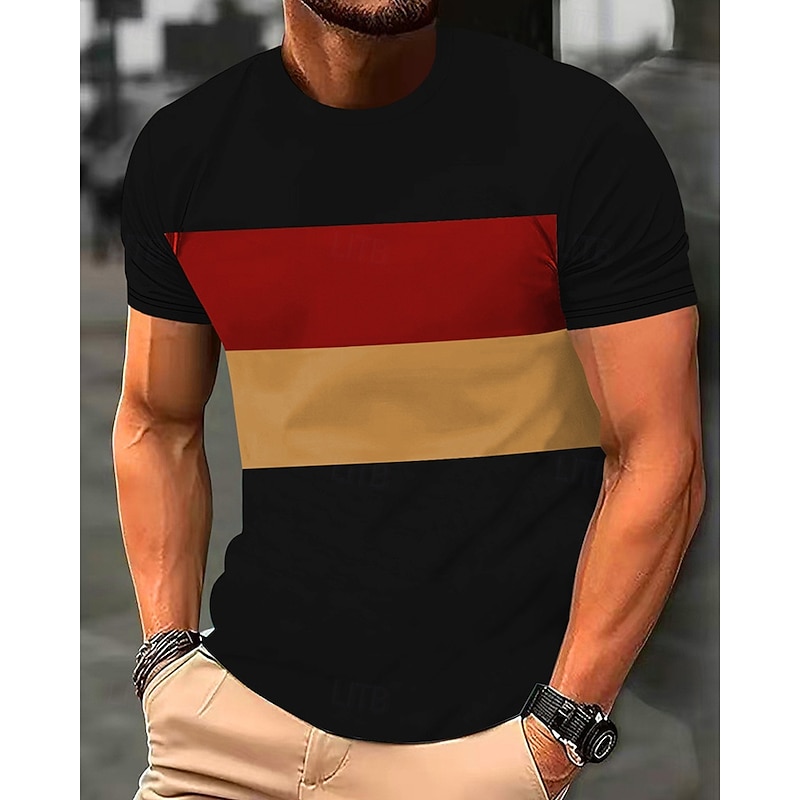 Men's T Shirt Tee Short Sleeve Shirt Tee Top Short Sleeve Crew Neck Summer Color Block Fashion Designer Basic Patchwork Vacation Street Going out Yellow Red Orange Top Tee for Men