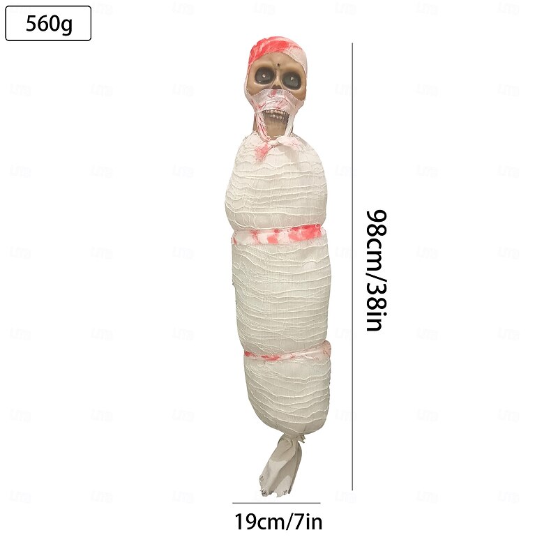 Shaking Corpse Motion Animated Hanging Cocoon Corpse Decoration, Activated Decor for Halloween, Jump Scare Creepy Mummy Red Glowing Eyes & Activated Voice, Adorned Indoor & Outdoor2