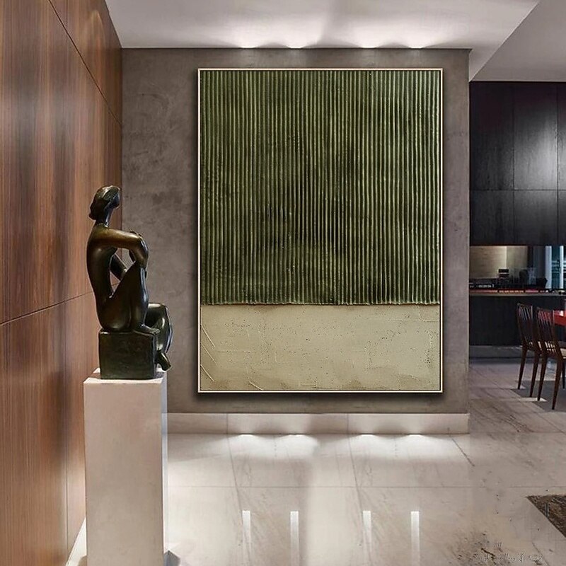 Handmade Oil Painting Canvas Wall Art Decoration Wabi-Sabi Style Retro Green Texture Abstract for Home Decor Stretched Frame Hanging Painting/Rolled Frameless Unstretched Painting3