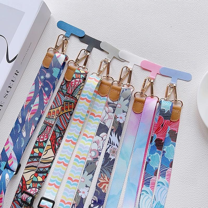 New adjustable mobile phone lanyard long crossbody strap backable shoulder strap hanging chain retro pattern hanging neck wide cloth strap