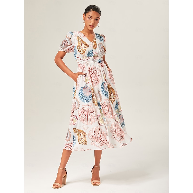 Linen-Like Smocked A-Line Midi Dress3