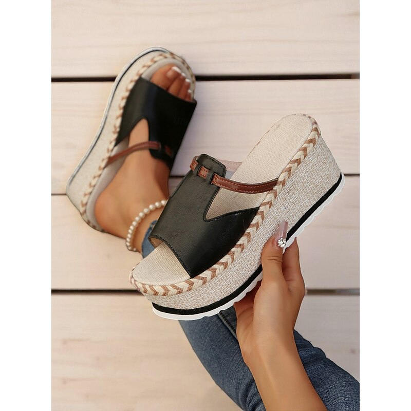 Women's Black Platform Espadrille Slide Sandals with Braided Jute Sole – Casual Beach Wedge Shoes for Summer Vacations, Resort Wear, and Coastal Outfits4