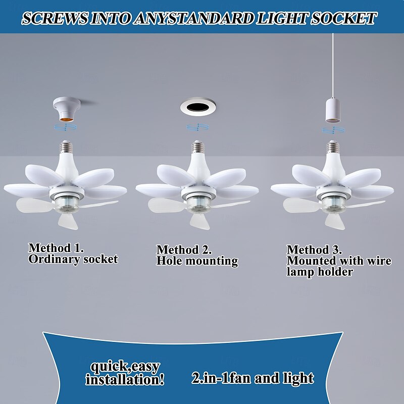 Foldable Ceiling Fan with Lights and Remote, Dimmable LED Bulb, 3000K-6500K, Easy Install for Bedroom, Living Room, Garage3