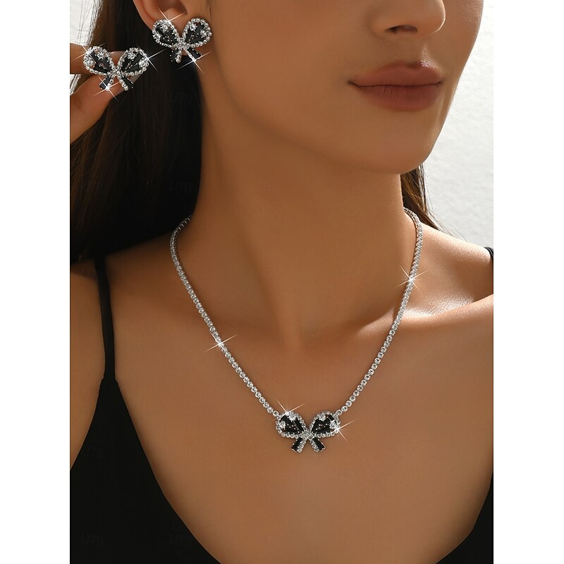 Bridal Jewelry Sets Two-piece Suit Zircon Rhinestone 1 Necklace Earrings Women's Fashion Sweet Lovely Classic Butterfly Love Jewelry Set For Wedding Birthday Gift