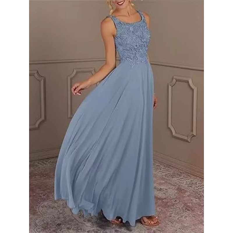 Two Piece Dress Sets Mother of the Bride Dress Elegant Simple Square Neck Floor Length Chiffon Sleeveless with Solid Color4