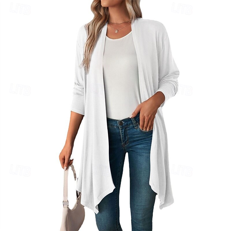 Women's Coat Warm Comfortable Irregular Hem Fashion Outdoor Plain Going out Weekend Cardigan Long Collarless Regular Fit Long Sleeve Outerwear Black White Pink Fall Winter2