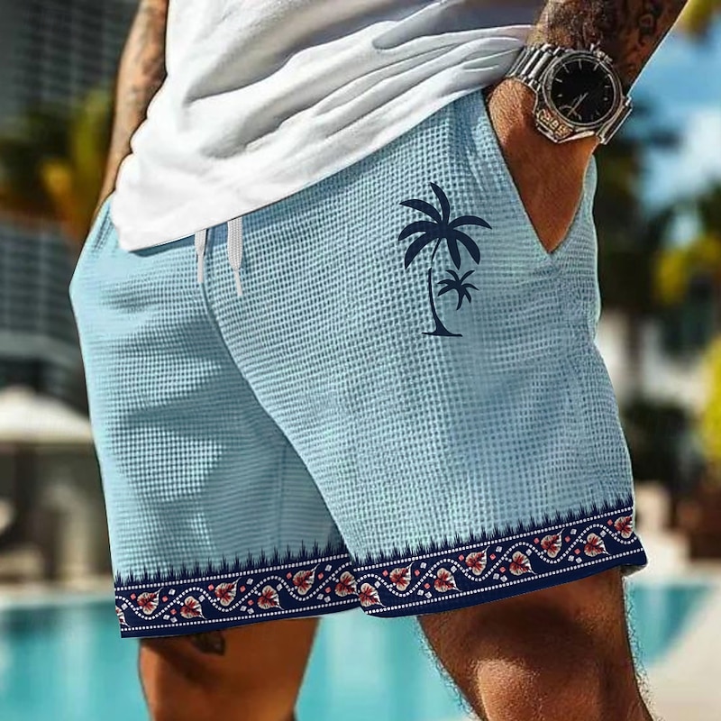 Men's Coconut Tree Ethnic Tropical Plants Waffle Shorts Sweat Shorts Casual Shorts Mid Waist Hawaiian Vacation Jogging Workout Elastic Drawstring Waist Shorts with Pockets Designer Clothing Apparel2