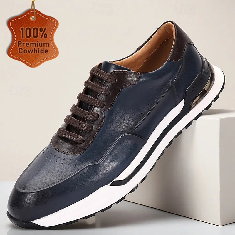 Navy Blue Sports-Inspired Sneakers for Men with Premium Cowhide Upper and Sporty Design - Perfect for Active Lifestyles Travel Casual Events and Outdoor Activities