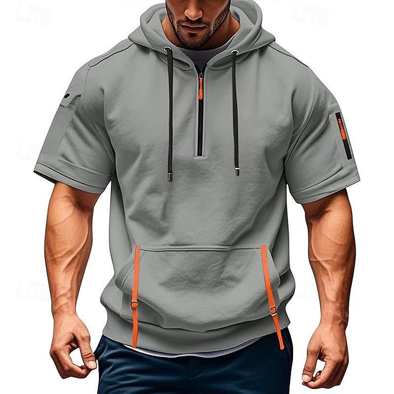 Men's Hoodie Pullover Hoodie Sweatshirt Tactical Hoodie Tactical Wine Red Black Navy Blue Blue Dark Green Hooded Plain Front Pocket Quarter Zip Sports & Outdoor Casual Daily Streetwear Cool Sportswear2