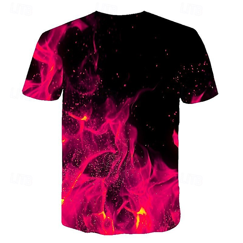 Men's Graphic Hellfire Flames Flame Shirt T Shirt Flame Shirt Short Sleeve T shirt Round Neck Shirt Streetwear Exaggerated Club Beach Blue Fuchsia Orange Summer Clothing Apparel Asian Size S M L XL4
