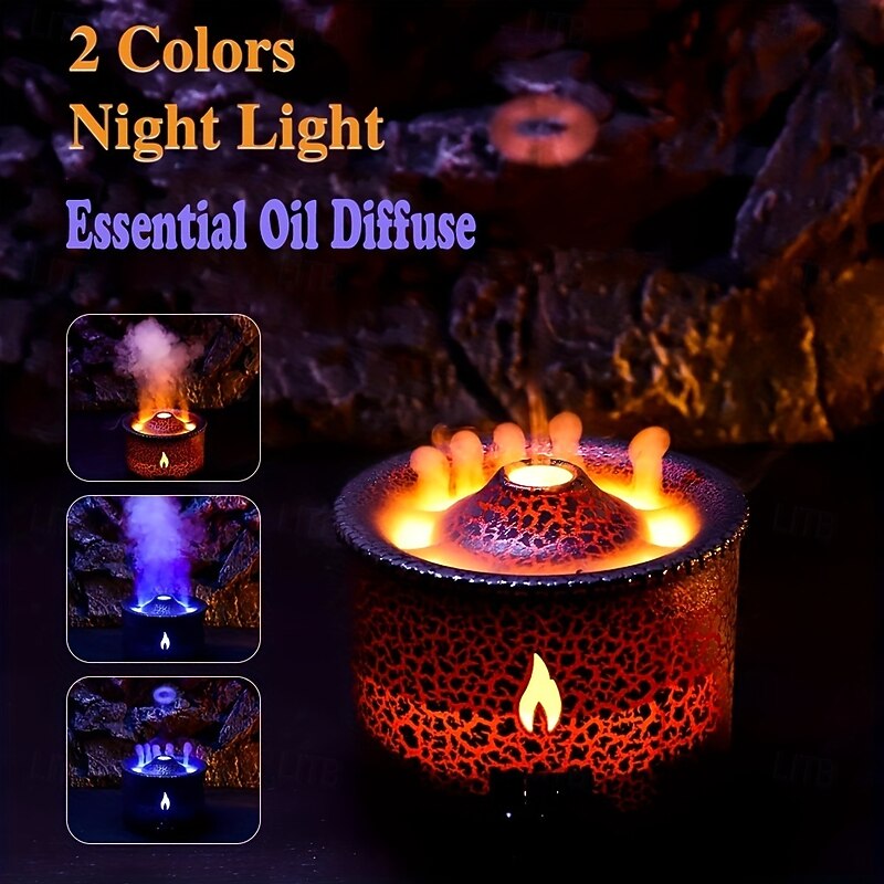 Volcanic Flame Aroma Diffuser with LED Night Light - Portable Essential Oil Humidifier Auto Shut-Off 2 Color Modes Ideal for Home & Office4