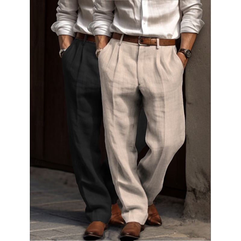 Men's Linen Pants Trousers Dress Pants Summer Pants Pleated Pants Front Pocket Straight Leg Multi-pack Plain Comfort Breathable Full Length Outdoor Casual Daily Vacation Fashion Green+Gray Black+Grey4