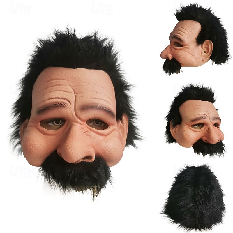 Halloween Half Face Black Hair Mask For Adults Realistic Scary Costumes Latex Face Mask, Creepy Horror Mask, Spooky Party Prop