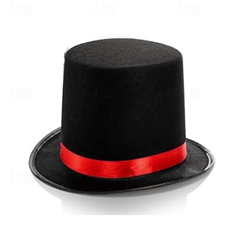 Magic Hat Red Ribbon Lincoln Hat Hat Style Black Lincoln Stage Performance Black Hat Tall Hat3