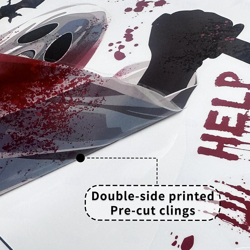 4 Sheets Halloween Window Cling Sticker Decals Decorations Double Side, Ghost Phantom Static Stickers with Bloody Handprint for Store Window Display and Glass Decor2