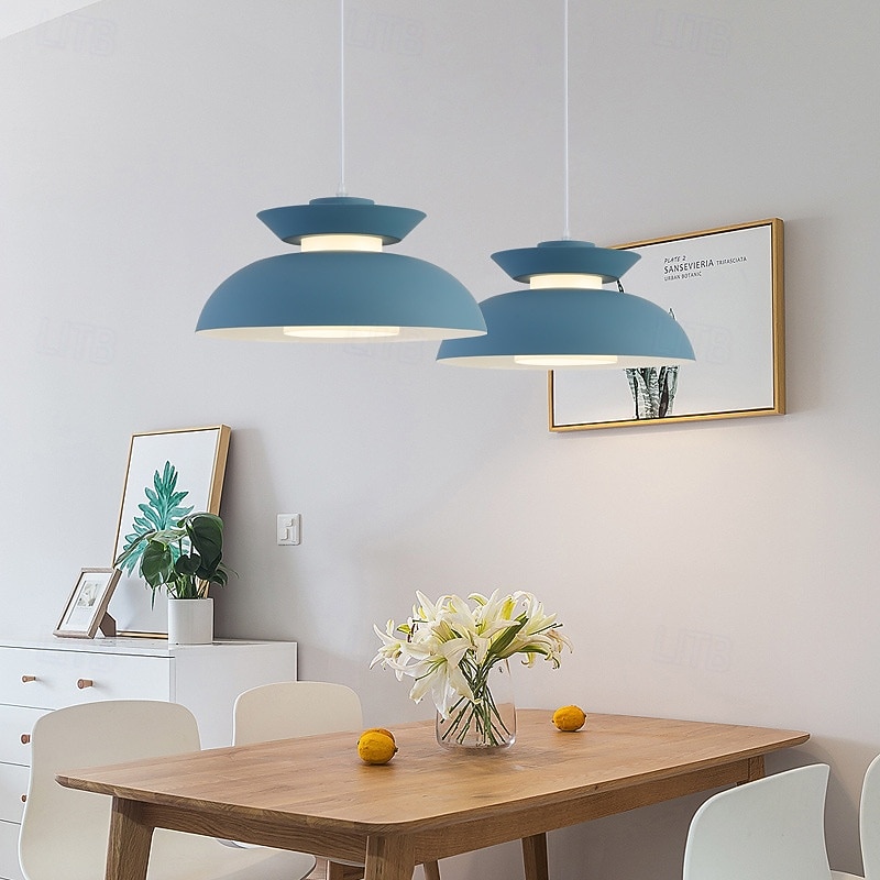 Home Aluminum Chandelier American Style Color Hanging Lamp Single Head Pendant Light in Trendy Colours Minimalist Nordic Lighting Fixture for Kitchen, Bedroom, Dining Room, Restaurant