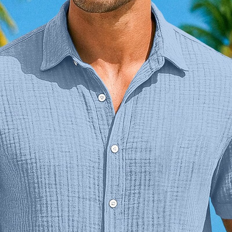 Men's Shirt Linen Shirt Summer Shirt Beach Shirt Plain Vacation Casual White Blue Brown Green Short Sleeve Collar Summer Spring Clothing Apparel Pocket2