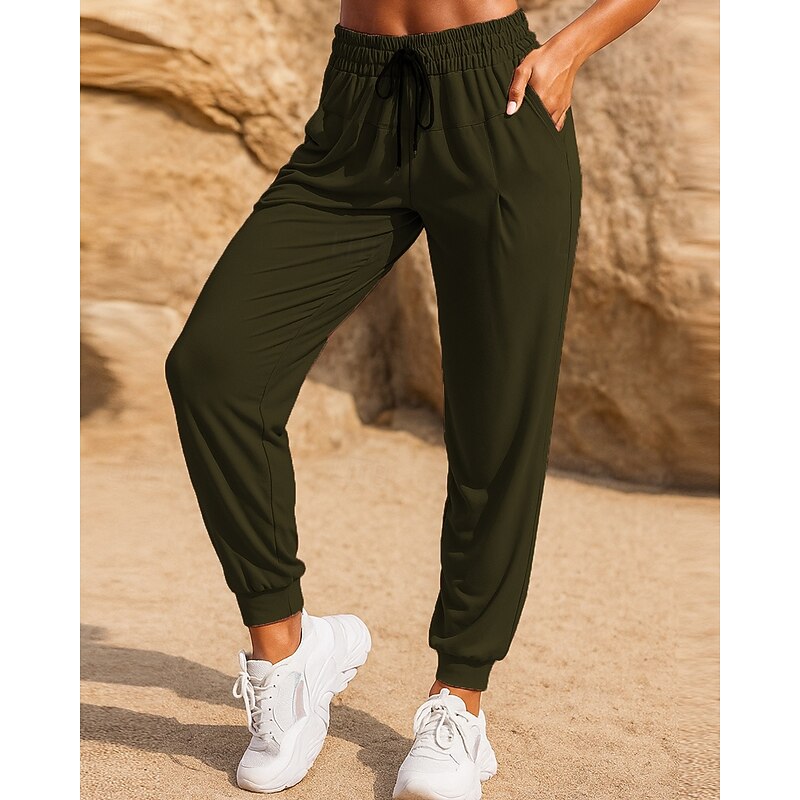 Women's Running Pants Cropped Pants Sports Trousers Drawstring Zipper Pocket Bottoms Athleisure Sports Gym Stretchy Breathable Pilates Running Yoga Regular Fit Sportswear Activewear Solid Colored4