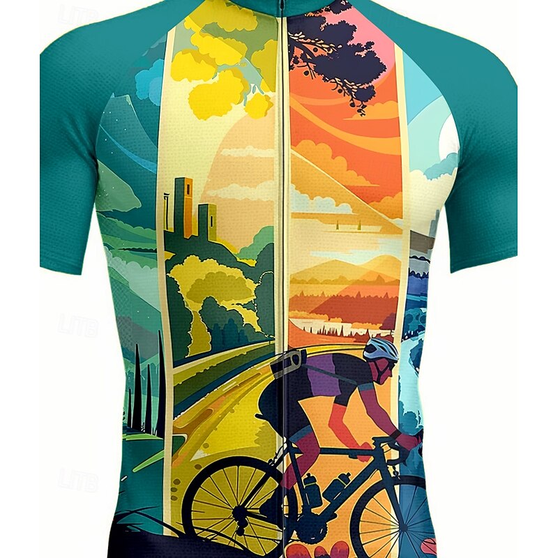 Men's Women's Cycling Jersey Graphic Geometric Short Sleeve Bike Jersey Top with 3 Rear Pockets UV Resistant Quick Dry Front Zipper Reflective Strips Sports Green Clothing Apparel3