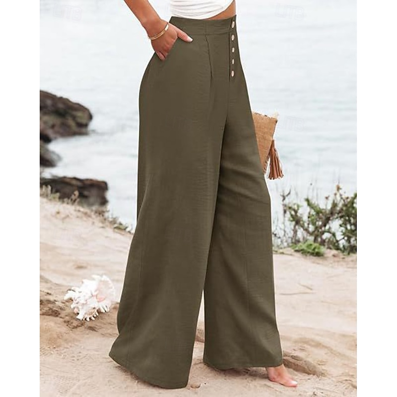 Women's Slacks Straight Fashion Streetwear Full Length Natural Plain Pocket Comfy Outdoor Street Weekend Grey Black Army Green Khaki Summer Regular Fit2
