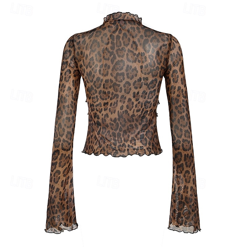 Retro Vintage 1970s Groovy Crop Top Disco Mesh Leopard Print Fancy Dress Women's Halloween Carnival Music Festival Retro Theme Party Adults' Top3