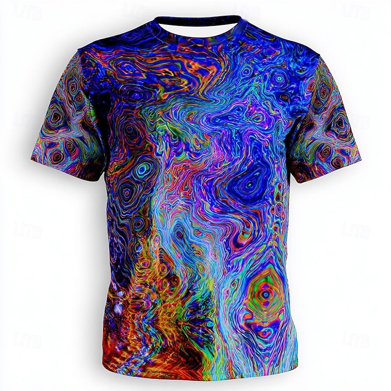 Men's Optical Illusion 3D T Shirt Short Sleeve T shirt 3D Print Crew Neck Shirt Exaggerated Designer Artistic Party Street Casual Deep Purple Light Purple Purple Summer Spring All Seasons Clothing2