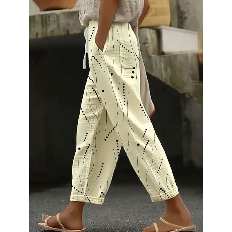 Women's Skinny Elegant Vacation Vintage Ankle-Length High Waist Graphic Polka Dot Printing Soft Breathable Inelastic Formal Outdoor Vacation White Yellow Pink Blue Summer Spring Loose Fit2