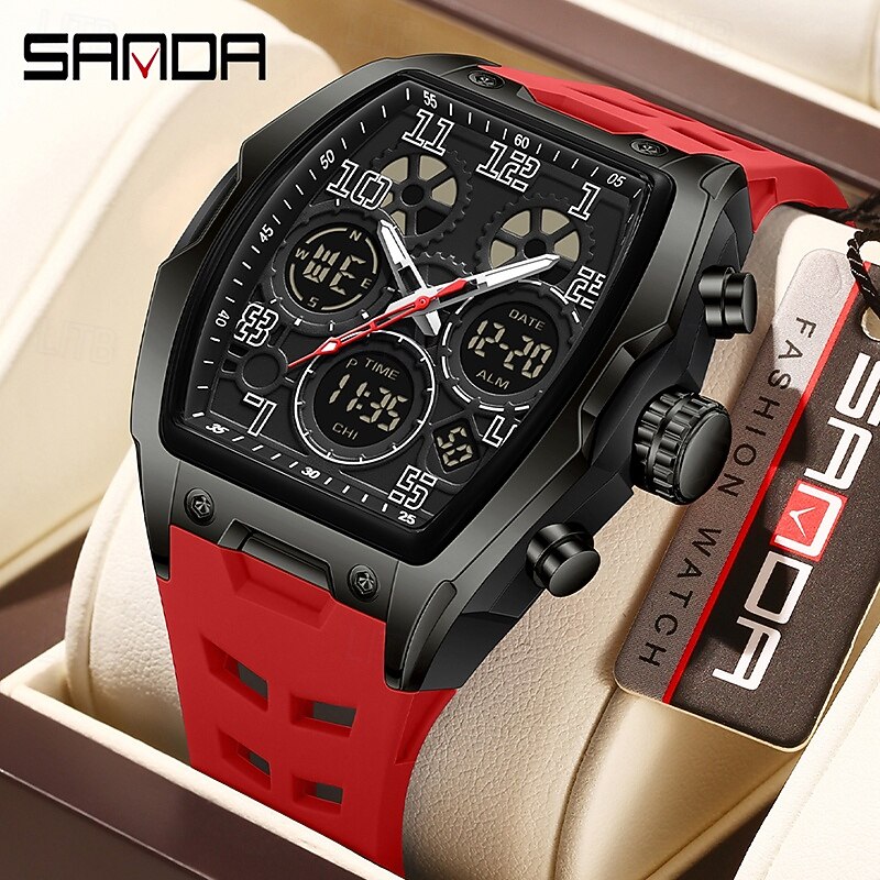 SANDA 6266 Men's Electronic Watch Sports Multifunctional Waterproof Wine Barrel Type Countdown Men's Electronic Digital Watch2
