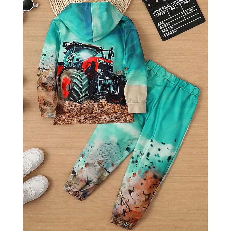 Boys' 3D Graphic Car Hoodie & Sweatpants Set Sports Suit Tracksuits Long Sleeve Spring Fall Daily Basic Casual Kids 4-12 Years Hooded Outdoor Vacation Sports Tailored Fit2