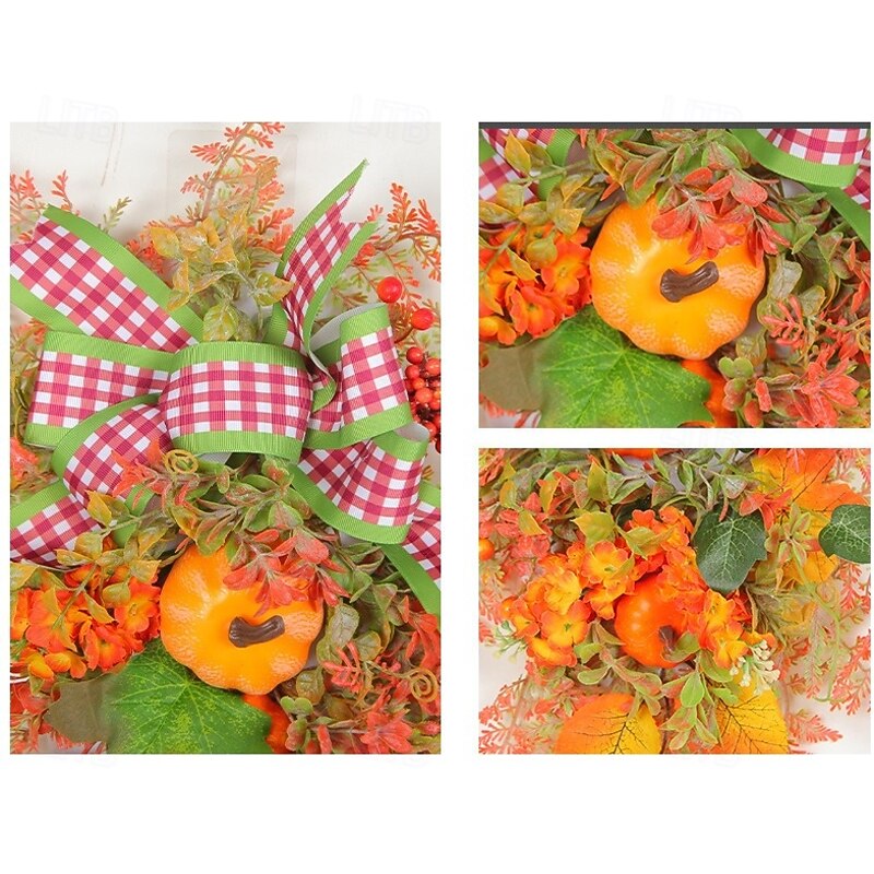 Fall Swag Wreath for Front Door Thanksgiving Autumn Harvest Indoor Outdoor Decoration, Pumpkin and Bow Artificial Floral Wreath Rustic Fall Door Hanging4